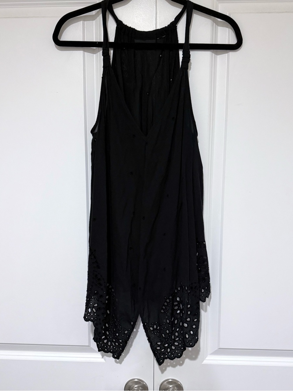 DKNY Black Halter Eyelet Detail Top